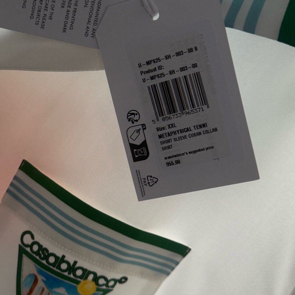 Casablanca White Cuban Collar Shirt with Green Trim